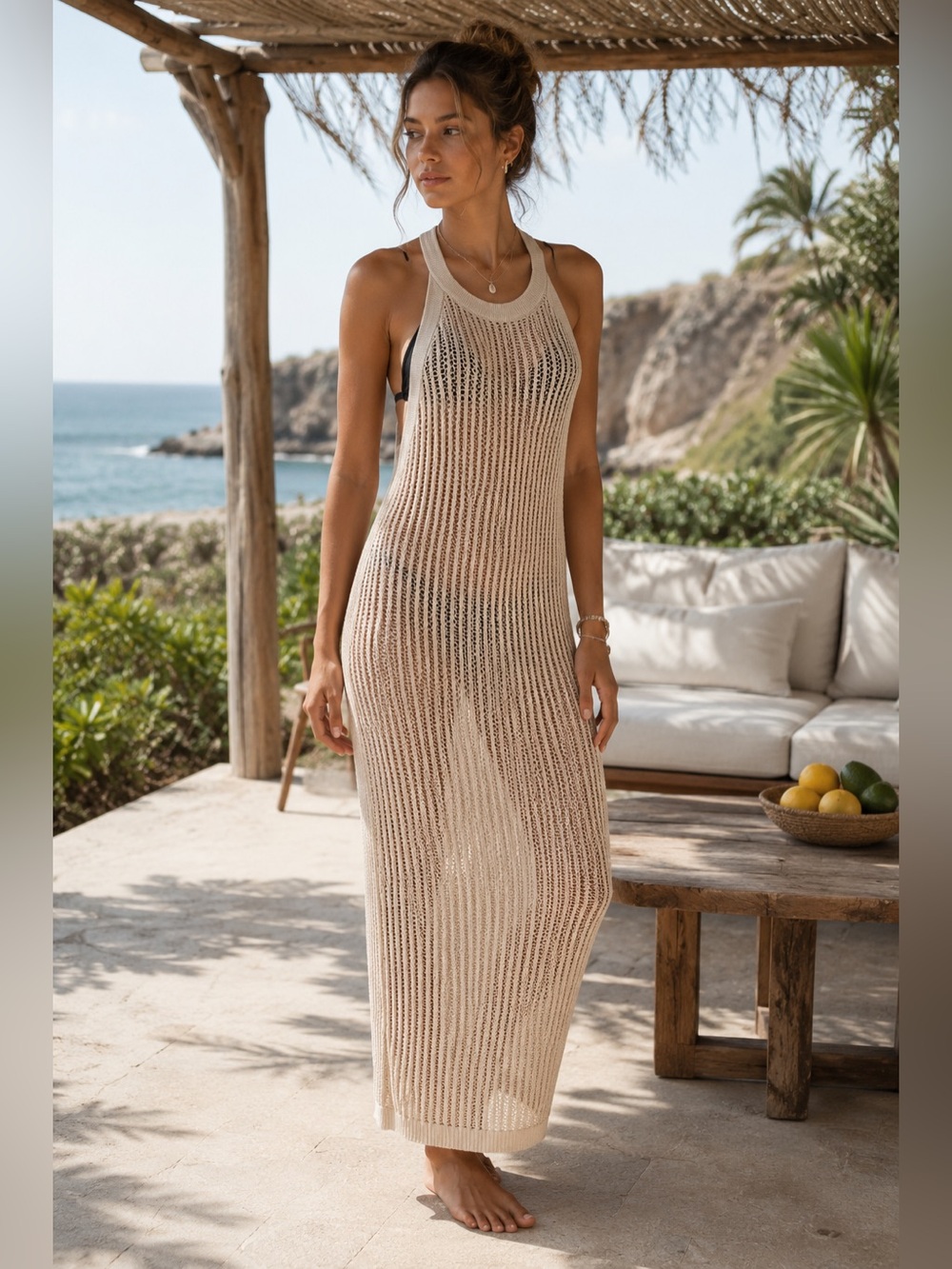 Quince 100% Organic Cotton Open-Knit Cover-Up Maxi Dress Size M